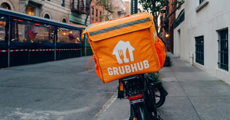 Grubhub delivery bag on a bike